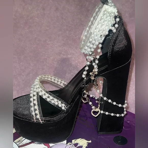 Dolls Kill x Sugar Thrillz Holy Revelations Black Velvet Platform Heels Size - Picture 5 of 10